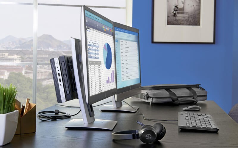 HP thin client bevestigd aan een monitor
