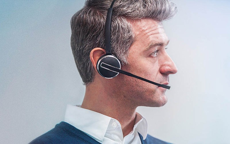 Man talking on a Jabra PRO headset